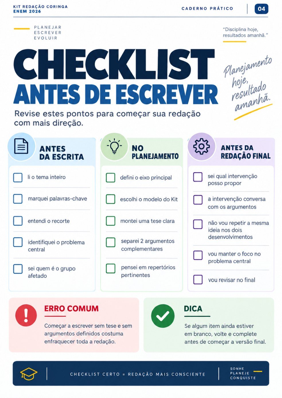 Checklist antes de escrever